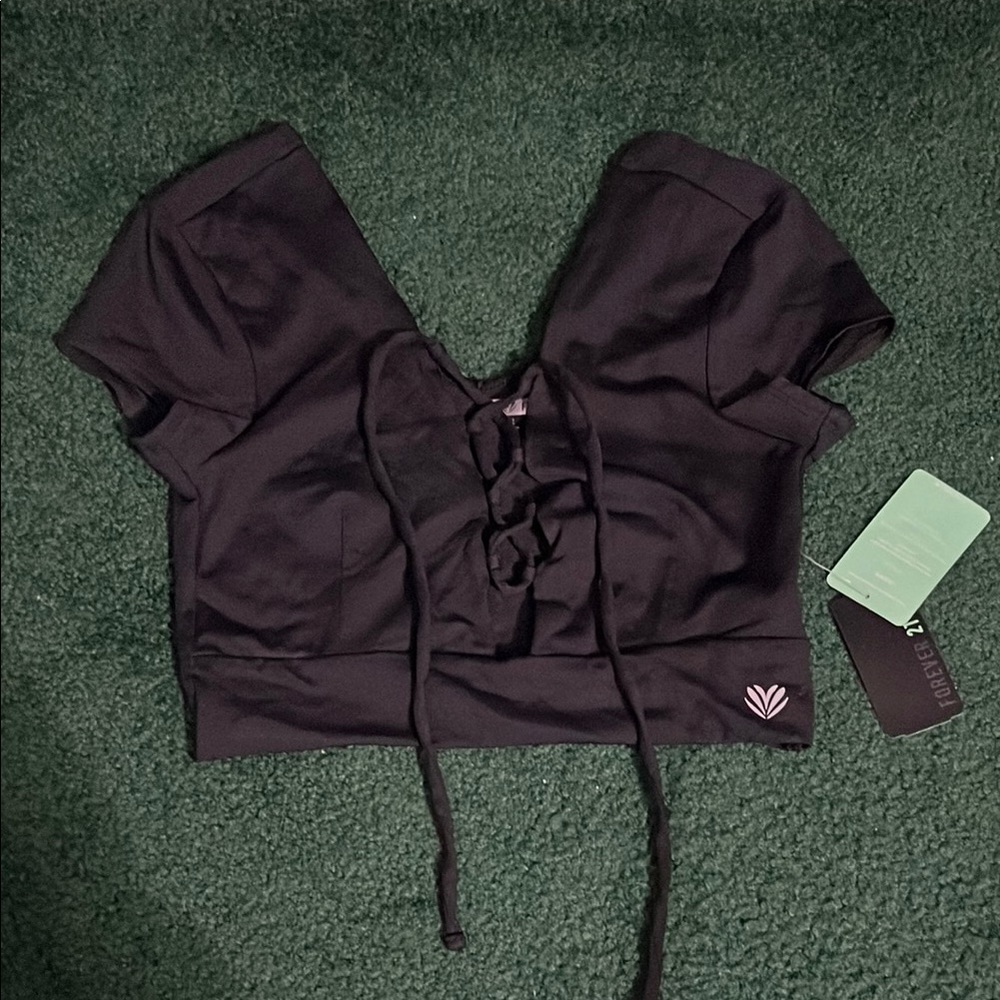 Black Lace-Up Crop Top